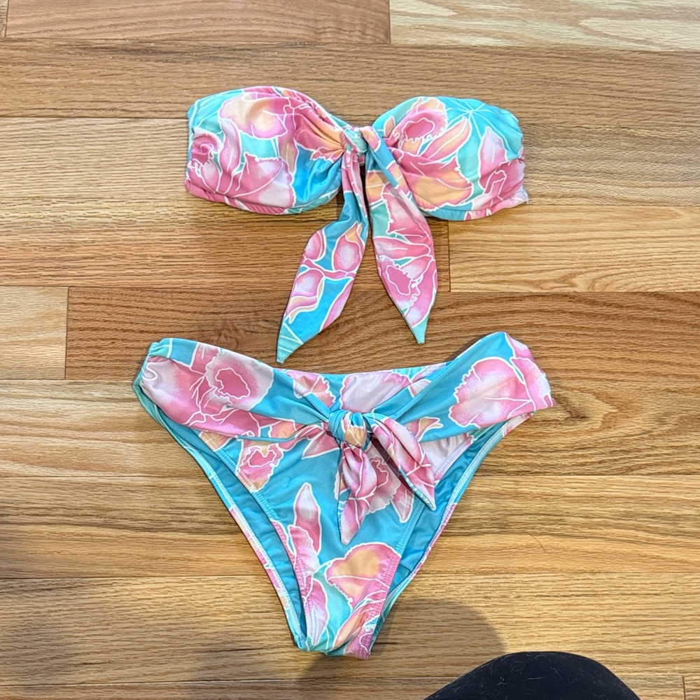 Kenny Flowers Pink & Aqua Floral Tie-Front Bikini